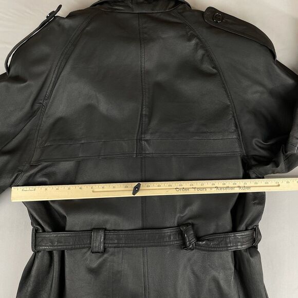 Phase 2 Long Leather Double Breast Trench Coat Men’s Large Black Zip Liner Goth - Picture 11 of 16